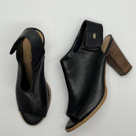 Cole Haan Shoes - Cole Haan Women's Leather Black Wrey Open Toe Sling Bootie Stacked Heel Size 9.5